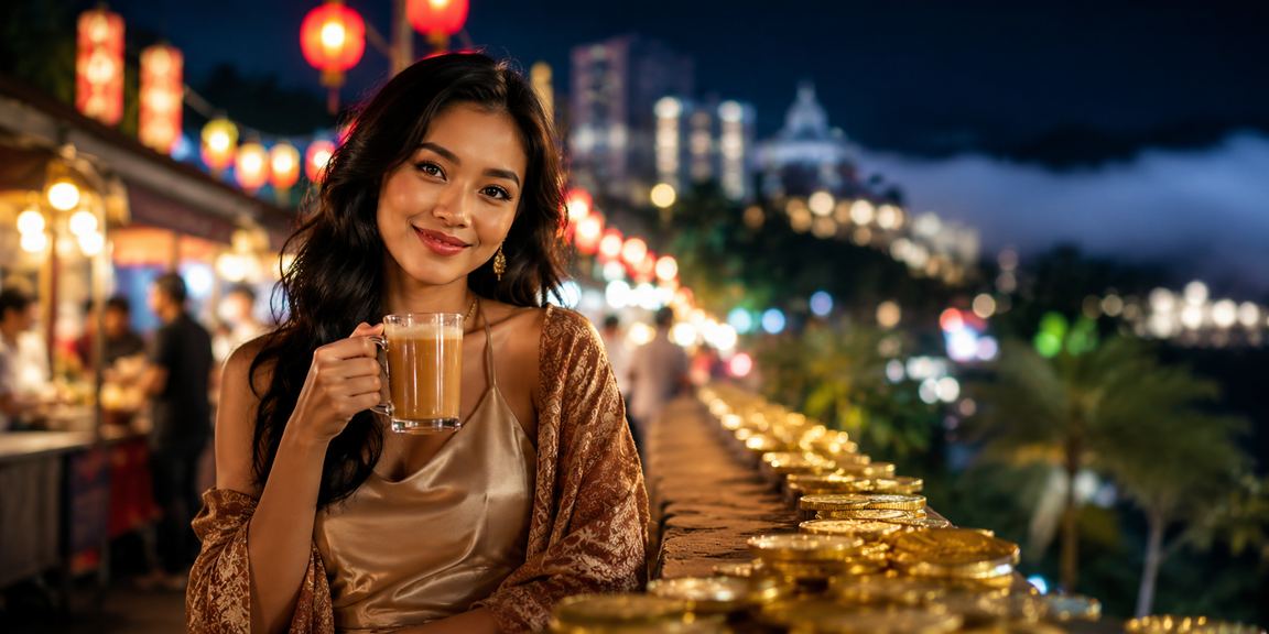 Suasana kasino hiburan bergaya Melayu di Genting Highlands dengan cahaya neon yang meriah